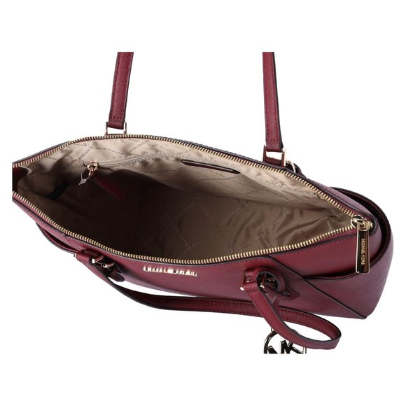 Michael Kors Charlotte Large Top Zip Leather Tote Dark Cherry Leather + Wristlet - Picture 3 of 9